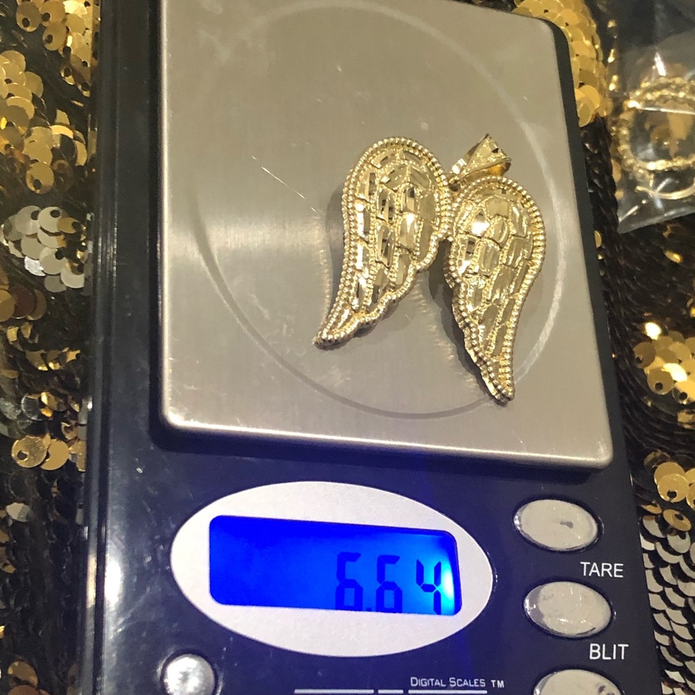 10k Real Gold custom made diamond cut angel wing pendant, solid gold angel charm - Picture 9 of 9